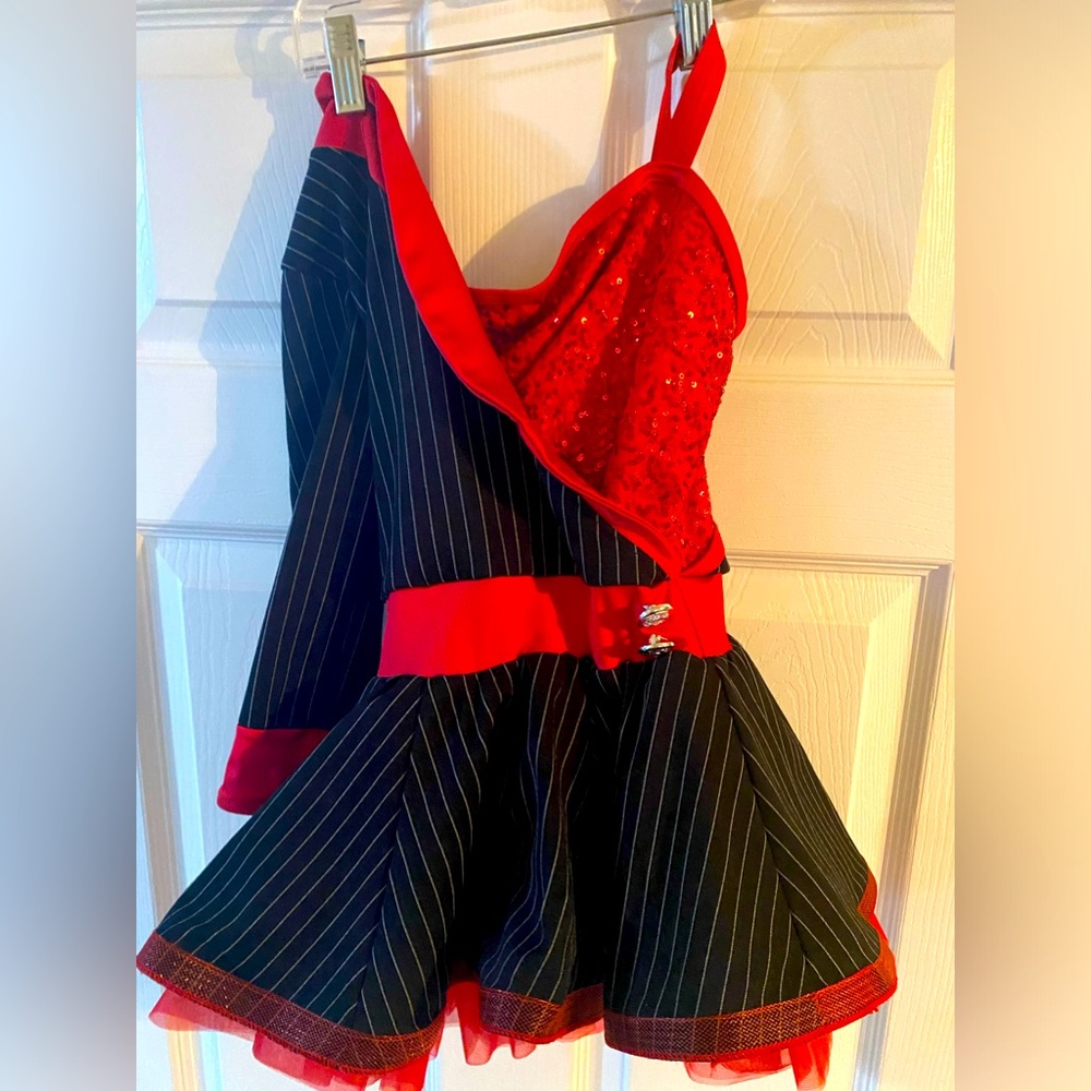 Girls Pinstripe Black and Red Dance Outfit. So fun.